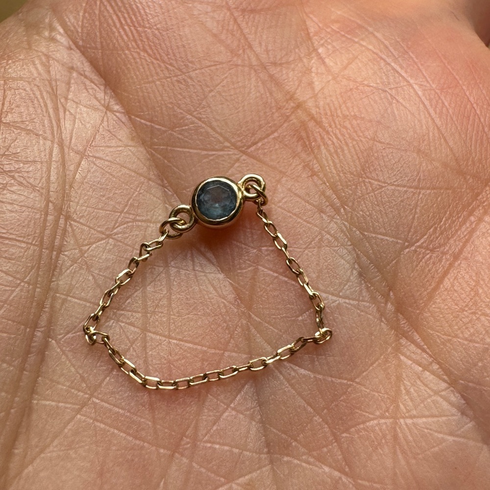 14k solid gold aquamarine chain ring